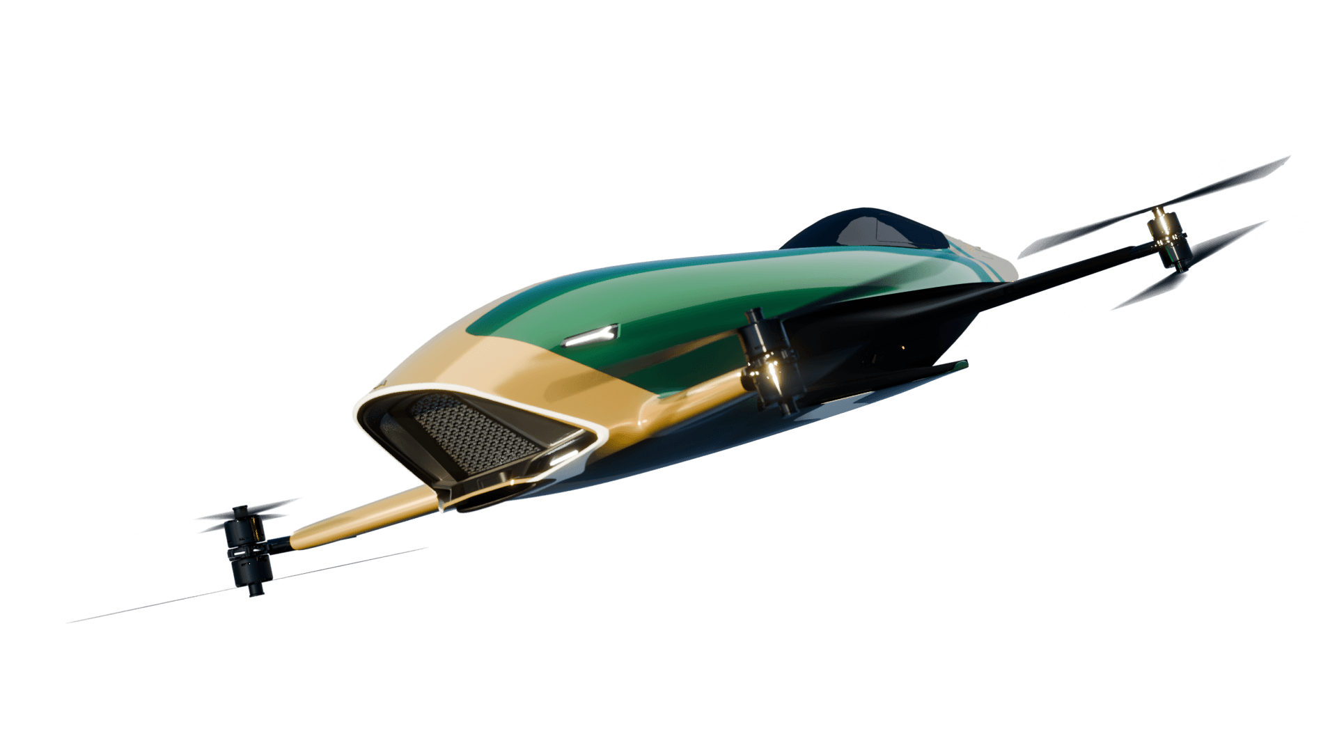 Airspeeder Team Australia race craft in green and gold livery
