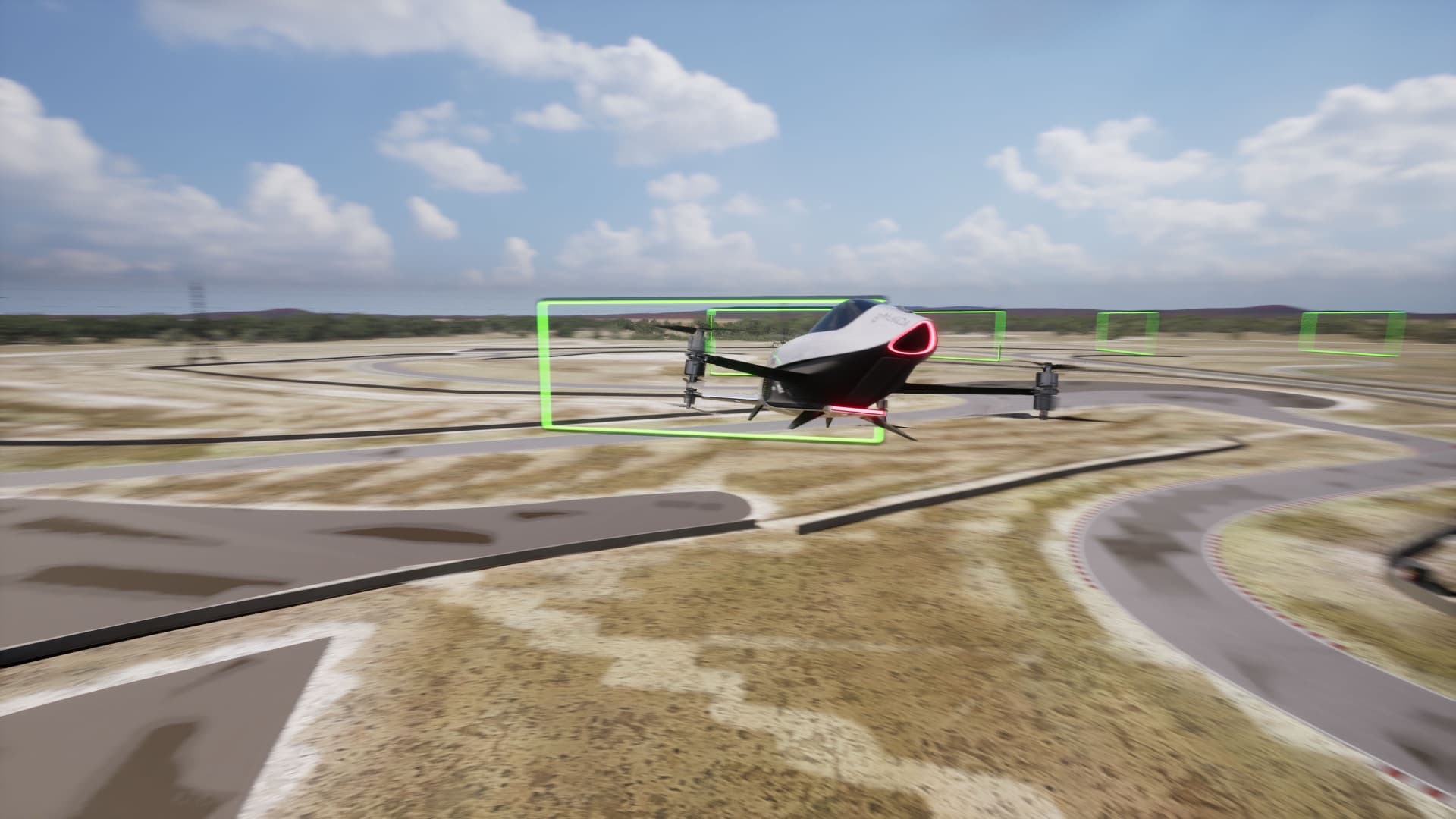 Airspeeder Race Sim: chasing the craft through the course at speed