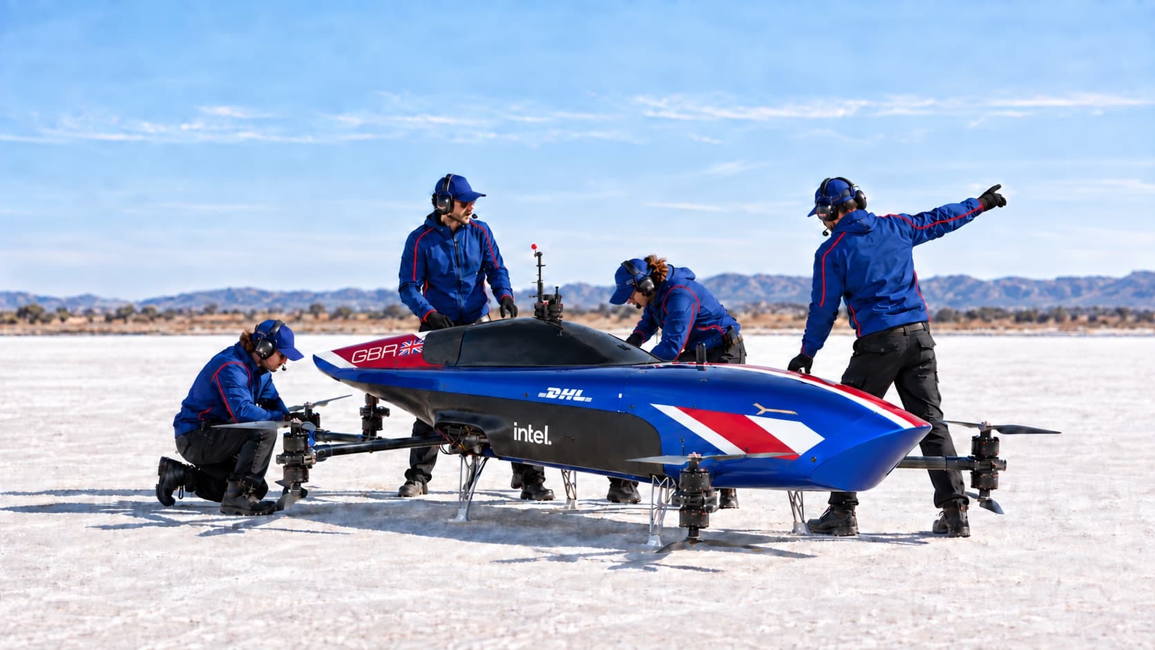 Airspeeder Team GBR crew with the race craft